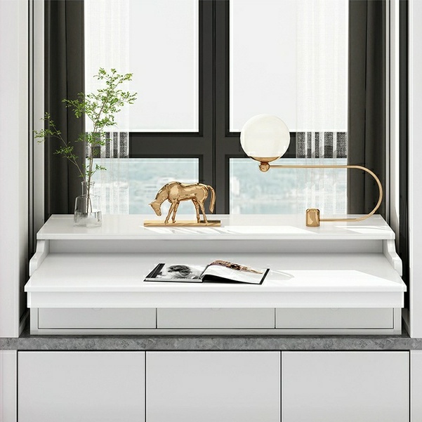 Baywindow cabinet table of white colour capable of pulling outwards